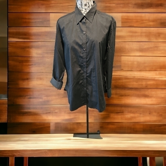 Ralph Lauren black button down LS cotton top blouse sz L N… - Picture 1 of 9